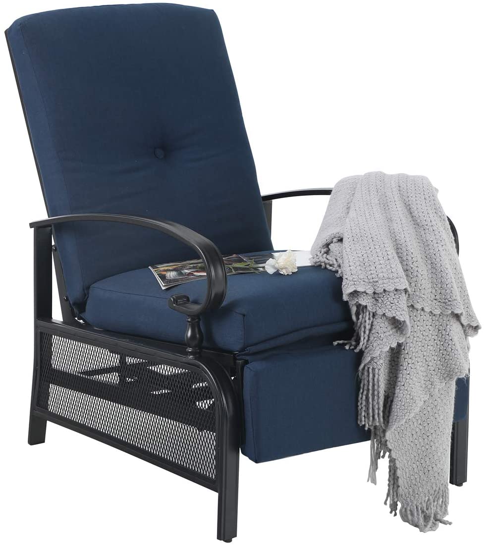 PHI VILLA Patio Adjustable Lounge Chairs Outdoor Metal Relaxing
